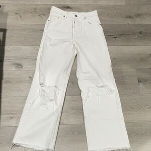 Zara White Distressed Wide-Leg Jeans - Women's